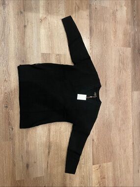 Quince Black Ribbed V-Neck Sweater